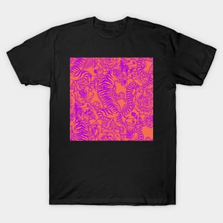 Chinese Tiger Vintage Pattern Hot Pink with Orange - Retro Hong Kong Print T-Shirt